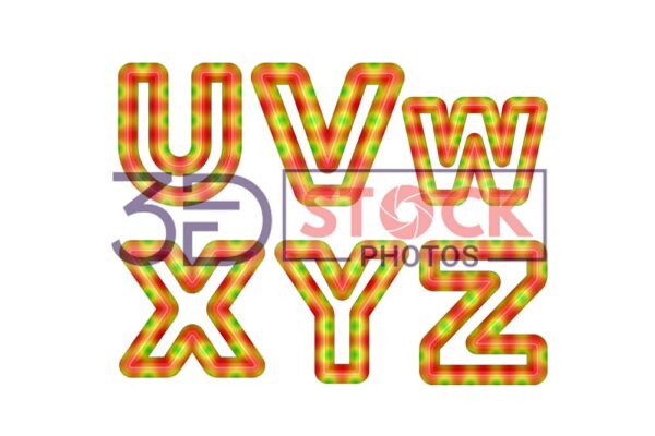 3D Capital Alphabets with Green, Red, yellow Mixed with Circle Shaped texture E