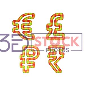 3D Currency Symbols with Green, Red, yellow Mixed with Circle Shaped texture A