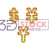 3D Currency Symbols with Green, Red, yellow Mixed with Circle Shaped texture B