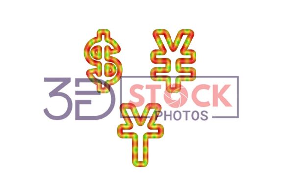 3D Currency Symbols with Green, Red, yellow Mixed with Circle Shaped texture B