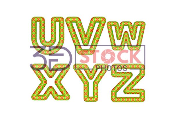 3D Capital Alphabets with Green, Red, yellow Mixed with star shaped texture E