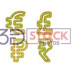 3D Currency Symbols with Green, Red, yellow Mixed with star shaped texture A