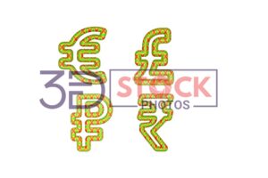 3D Currency Symbols with Green, Red, yellow Mixed with star shaped texture