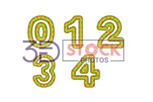 3D Numbers with Green, Red, yellow Mixed with star shaped texture