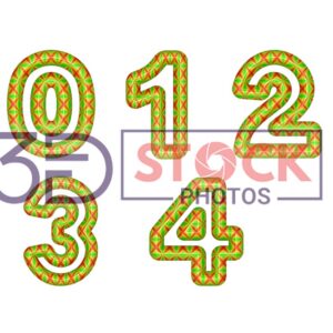 3D Numbers with Green, Red, yellow Mixed with star shaped texture A