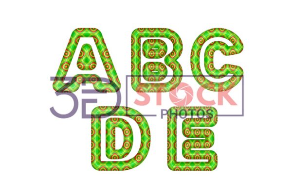 3D Capital Alphabets with Green, Red, yellow Mixed with Rounded Rectangle with inner circle Shapes A