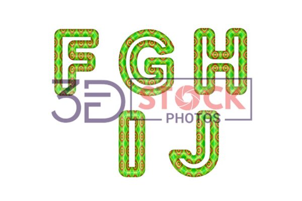 3D Capital Alphabets with Green, Red, yellow Mixed with Rounded Rectangle with inner circle Shapes B