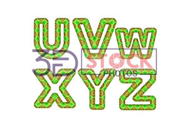 3D Capital Alphabets with Green, Red, yellow Mixed with Rounded Rectangle with inner circle Shapes E