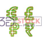 3D Currency Symbols with Green, Red, yellow Mixed with Rounded Rectangle with inner circle shapes A