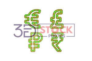 3D Currency Symbols with Green, Red, yellow Mixed with Rounded Rectangle with inner circle shapes