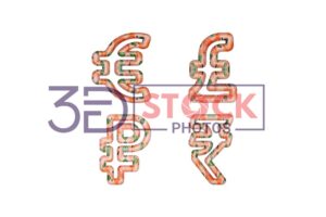 3D Currency Symbols with Baby Pink, Green, Red Mixed Vector