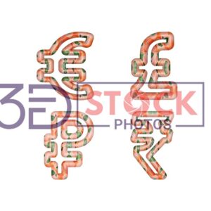 3D Currency Symbols with Baby Pink, Green, Red Mixed Vector A