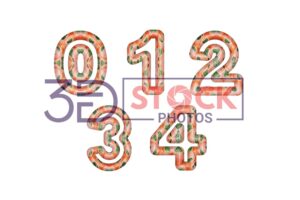 3D Numbers with Baby Pink, Green, Red Mixed Vector