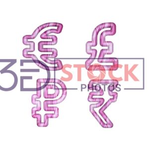 3D Currency Symbols with Pink, White, Mixed Diamond Shaped texture A